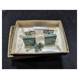 VTG Cuff Links& Tie Tack Agate