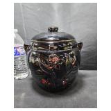 VTG Black Floral Cookie Jar Lid Is Chipped