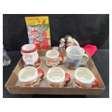 Vtg Mugs, Decor & Tree Skirt