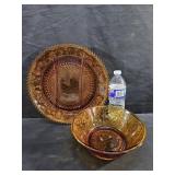 VTG Tiara Amber Bowl & Divided Plate