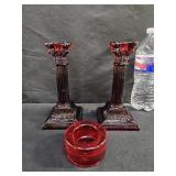 VTG Red Glass Candle Sticks