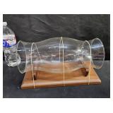 Glass Hurricane Centerpiece W/Wood Cradle