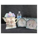 Precious Moments Tea Pot (Chipped) & Saucers