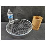 Metal Strainer & Bamboo Utensil Holder