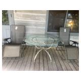 Etched Table, Lounge Chairs