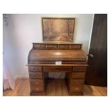 Oak Roll Top Desk & Chair