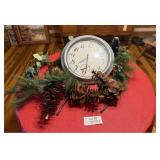 Metal Clock & Christmas Decor
