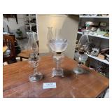 Set of 3 Vintage Glass Oil Lamps