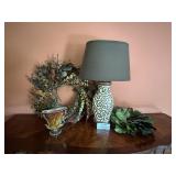 Lamp, Wreaths, Glass Vase