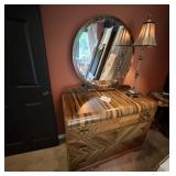 Antique Waterfall Dresser w/Mirror & Lamp