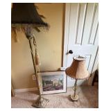 Pole Lamp, Table Lamp & Framed Art