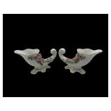 7' pair Lefton cornucopia porcelain vases japan