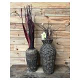 Pair floral decor in basket weave vases 24' & 17'