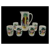 1950s basket weave fruit motif pitcher tumbler set
