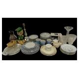 Pottery, China, crystal, wooden shoes, etc lot
