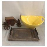 Large Bowl, Wood Tray and Carriage Wagon