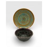 Pair artisan pottery bowls vessels 10' & 6ï¿½