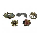 5 antique brooches