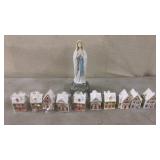 Mary Figurine and 10 Small Houses