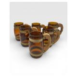 6 MC siesta ware glass wood handle barrel mugs