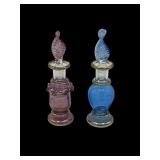 Amethyst and sky blue Art glass perfume bottles