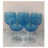 5 Blue Bubble Glass 8' Glass Goblets
