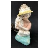 Vintage Ceramic Girl with Dog Lamp 7'