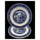 3 blue willow transferware 12' chop plates