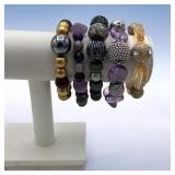 5 lucite, stone, glass, acrylic ball bracelets