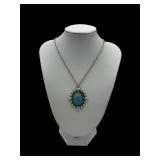 Turquoise cabachon silver medallion necklace
