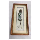Vintage Folk Art Feather Art Signed 4.5' x 9.5ï¿½