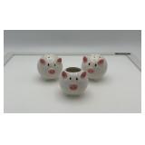 3pc porcelain piggy S&P and toothpick holder