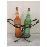 Metal Bottle Holder and 2 Bottles