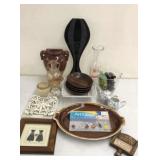 Glassware, milk bottle, vase, pottery, trivet etc