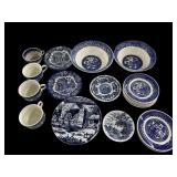 19pc misc blue willow, wedgewood etc dish lot