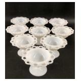 9 Milk Glass Open Lace 5' Bowls / Dishes
