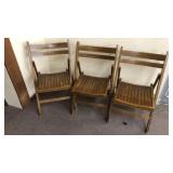 3 Romanian Wood Slat Folding Chairs
