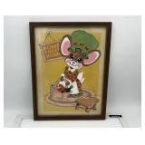 Vintage paint by numbers framed mouse 12x10