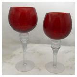 Pair 12' & 11' ruby crackle glass crystal decor
