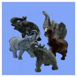 5 onyx, wood, porcelain elephants