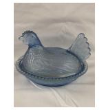 Blue Glass Hen on Nest 7'