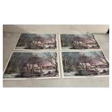 4 Vintage Placemats Winter in the Country