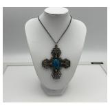 Gothic turquoise Cabochon cross necklace