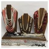 16 vintage necklaces-pearl, lucite, glass