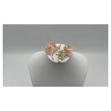 2 pastel lucite pearl & rhinestone brooches