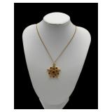 Antique gold ruby rhinestone star necklace