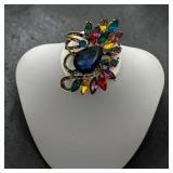 Rainbow crystal teardrop brooch