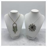 Jade tassel & silver filigree floral necklaces