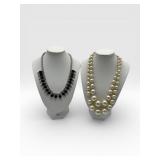 Faceted black amethyst rhinestone pearl necklaces