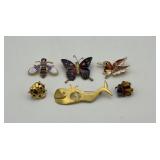 6 animal & insect brooches-hummingbird, etc.